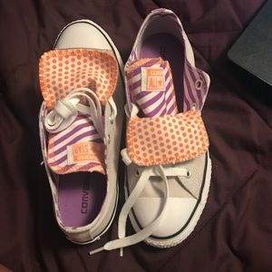 Purple/orange/grey 2 tongued Converses Never Worn